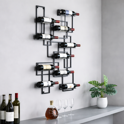 Geometric Wall Wine Holder – Modern Black Metal Bottle Display Rack