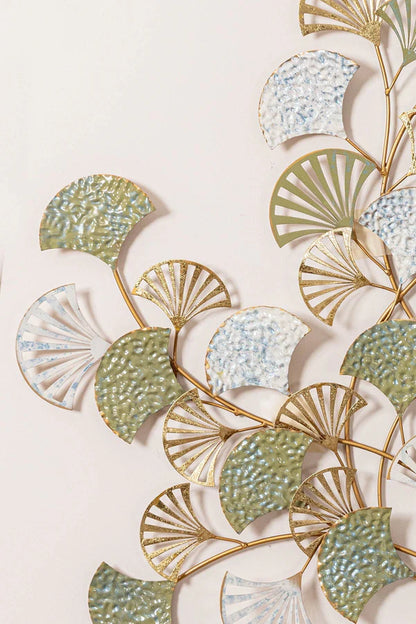 Climbing Leaf Metal Wall Art – Green, Blue & Gold Tones