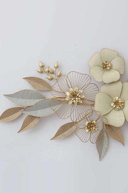 Floral and Leaf Metal Wall Art – Cream & Gold Decorative Design