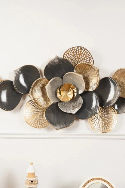Floral Spray Metal Wall Art – Grey & Gold Finish