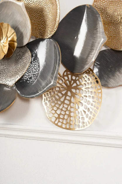 Floral Spray Metal Wall Art – Grey & Gold Finish