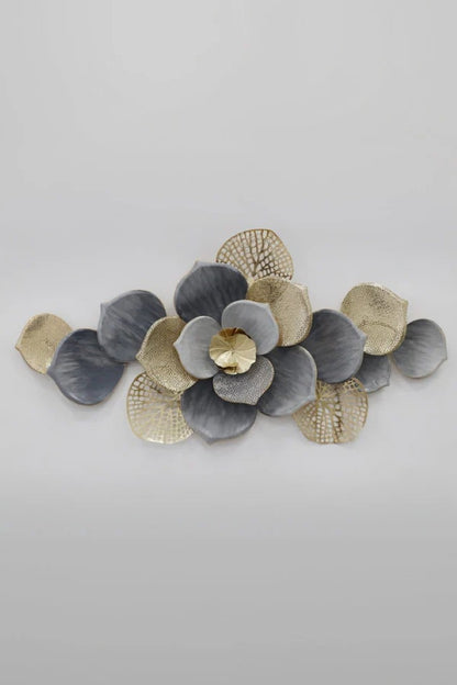 Floral Spray Metal Wall Art – Grey & Gold Finish
