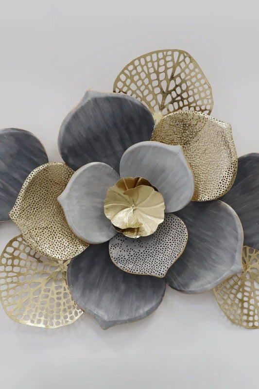 Floral Spray Metal Wall Art – Grey & Gold Finish