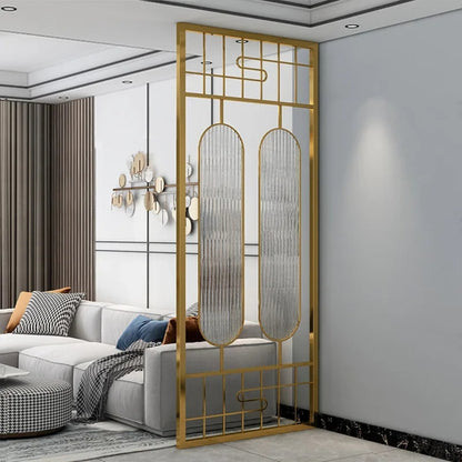 Luxury Art Deco Golden Frame Glass Partition
