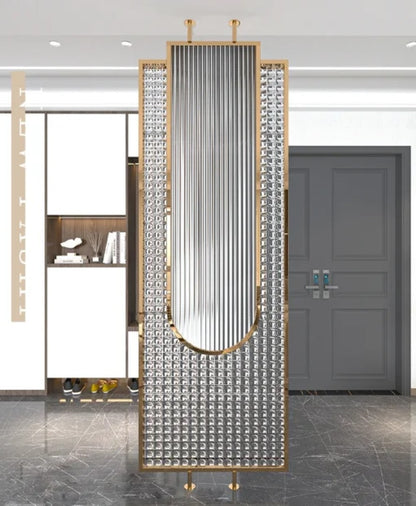 Luxury Golden Frame Ribbed & Crystal Glass Room Divider