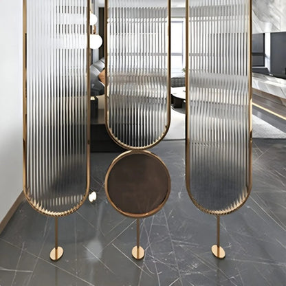 Luxury Golden Frame Room Divider with Ribbed Glass & Mirror Accents