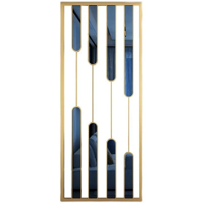 Luxury Gold Partition with Blue Glass Accents – Modern Artistic Room Divider