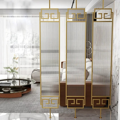 Luxury Gold Partition with Fluted Glass & Greek Key Design