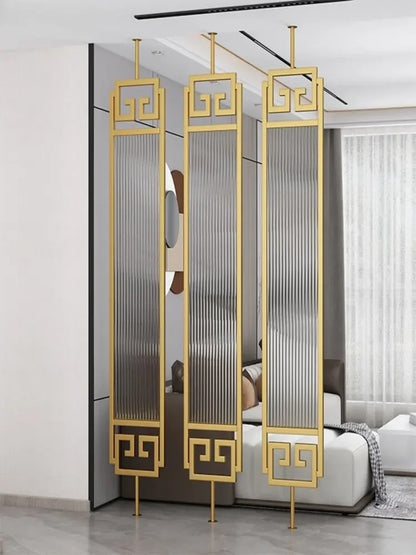 Luxury Gold Partition with Fluted Glass & Greek Key Design