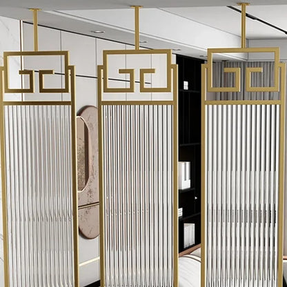 Luxury Gold Partition with Fluted Glass & Greek Key Design