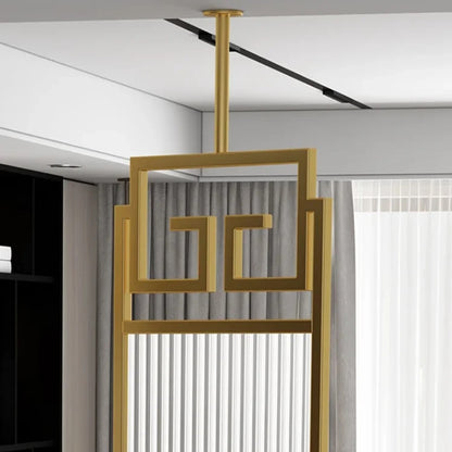 Luxury Gold Partition with Fluted Glass & Greek Key Design