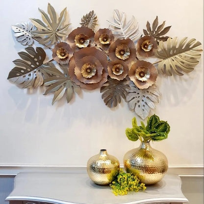 Large Copper Floral & Leaf Metal Wall Art – Handmade Rustic Decor