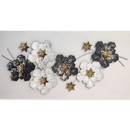 Luxury 3D Floral Metal Wall Art – Gold & Black-Blue Statement Decor
