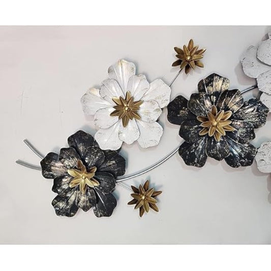 Luxury 3D Floral Metal Wall Art – Gold & Black-Blue Statement Decor