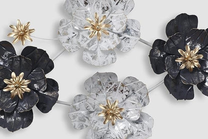 Luxury 3D Floral Metal Wall Art – Gold & Black-Blue Statement Decor