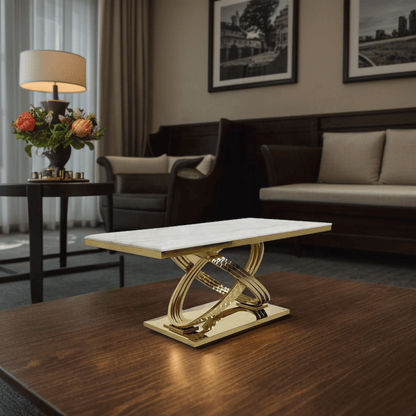 Luxury Marble Top Side Table with Golden Stainless Steel Base – Modern Accent Table