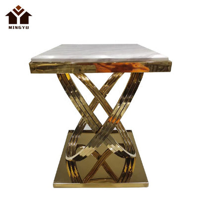 Luxury Marble Top Side Table with Golden Stainless Steel Base – Modern Accent Table