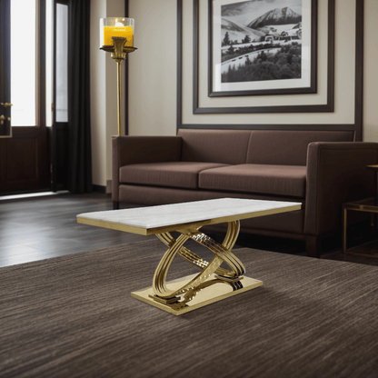 Luxury Marble Top Side Table with Golden Stainless Steel Base – Modern Accent Table