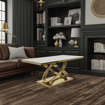 Luxury Marble Top Side Table with Golden Stainless Steel Base – Modern Accent Table