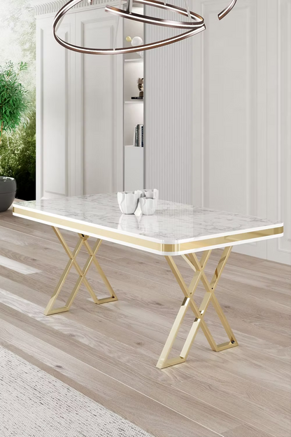 Luxury Marble Dining Table with Golden Stainless Steel Base  Modern Elegant Design