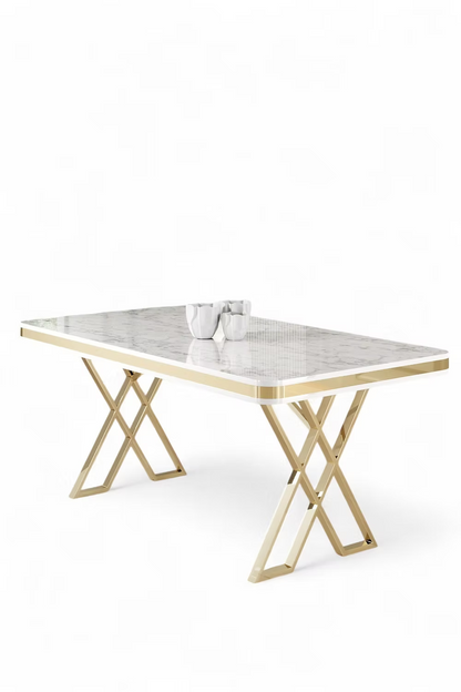 Luxury Marble Dining Table with Golden Stainless Steel Base  Modern Elegant Design