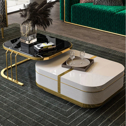Luxury Black & White Marble Coffee Table Set with Golden Accents