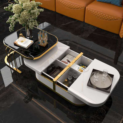 Luxury Black & White Marble Coffee Table Set with Golden Accents