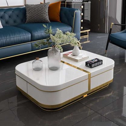 Luxury Black & White Marble Coffee Table Set with Golden Accents