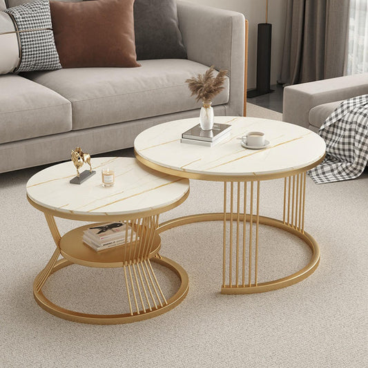 Luxury Black Marble Coffee Table Set with Golden Base – Modern Living Room