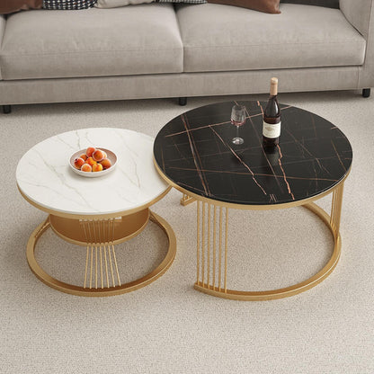 Luxury Black Marble Coffee Table Set with Golden Base – Modern Living Room