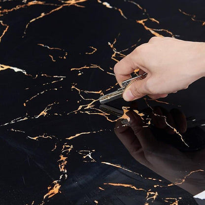 Luxury Black Marble Dining Table with Golden Stainless Steel Legs & High-Back Chairs (6-Seater)