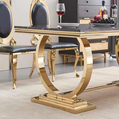 Luxury Black Marble Dining Table with Golden Stainless Steel Legs & High-Back Chairs (6-Seater)