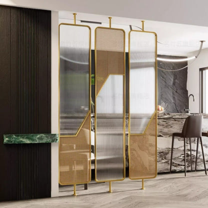 Luxury Fusion Partition – Ribbed Glass & Rattan Cane Design