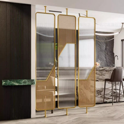 Luxury Fusion Partition – Ribbed Glass & Rattan Cane Design