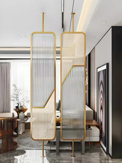 Luxury Fusion Partition – Ribbed Glass & Rattan Cane Design