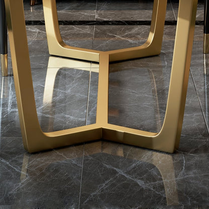 Luxury Marble Dining Table with Gold Stainless Steel Base & Upholstered Chairs