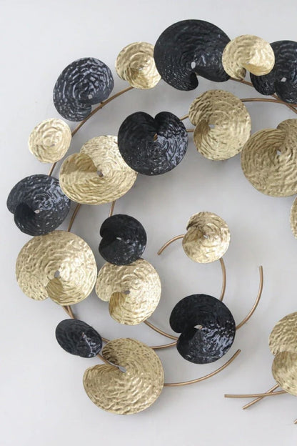 Modern Abstract Metal Wall Art – Black & Gold Circular Design
