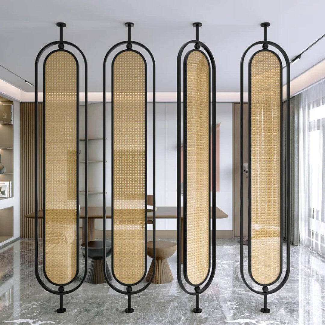 Modern Black Frame Rattan Weave Partition