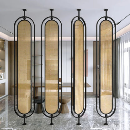 Modern Black Frame Rattan Weave Partition