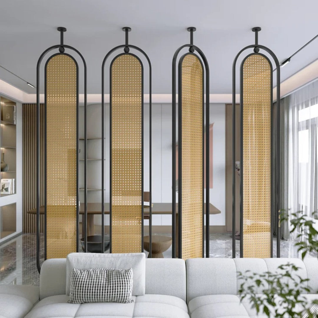 Modern Black Frame Rattan Weave Partition