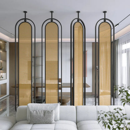 Modern Black Frame Rattan Weave Partition