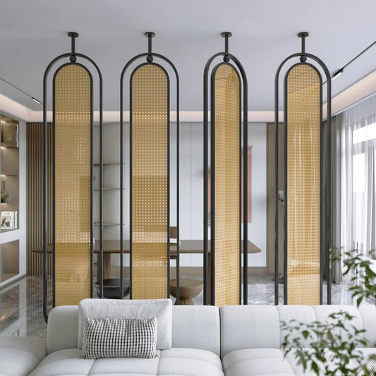 Modern Black Frame Rattan Weave Partition