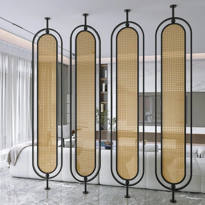 Modern Black Frame Rattan Weave Partition