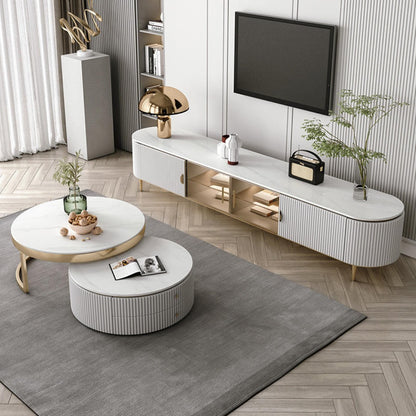 Modern Luxury Marble Coffee Table Set with Gold Accents – Living Room Centerpiece