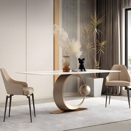 Modern Artistic White Dining Table with Golden Circle Base – 5-Piece Luxury Set