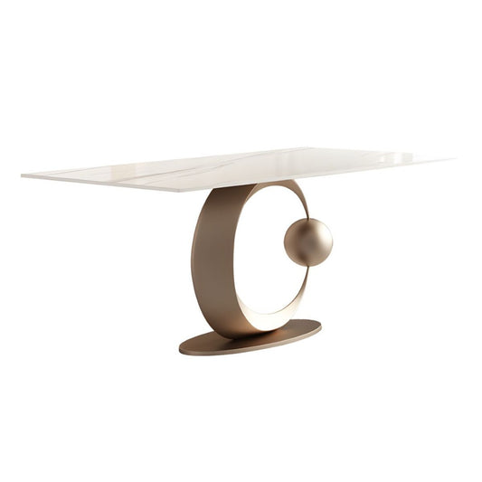 Modern Artistic White Dining Table with Golden Circle Base – 5-Piece Luxury Set