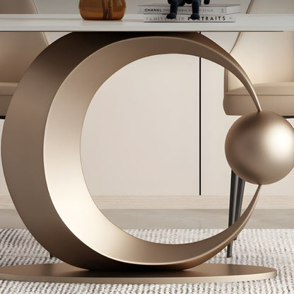 Modern Artistic White Dining Table with Golden Circle Base – 5-Piece Luxury Set