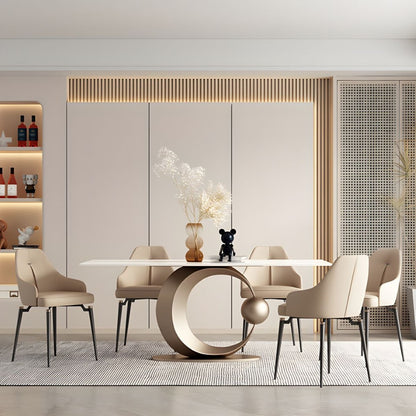 Modern Artistic White Dining Table with Golden Circle Base – 5-Piece Luxury Set