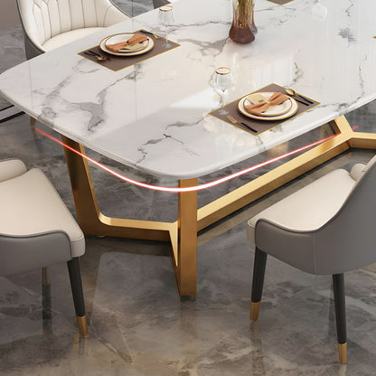 Modern White Marble Dining Table Set with Golden Base & Shell-Back Chairs – 6 Seater