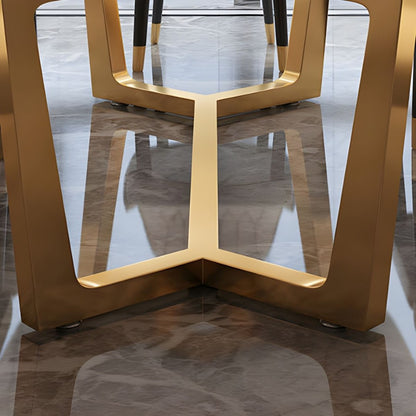 Modern White Marble Dining Table Set with Golden Base & Shell-Back Chairs – 6 Seater